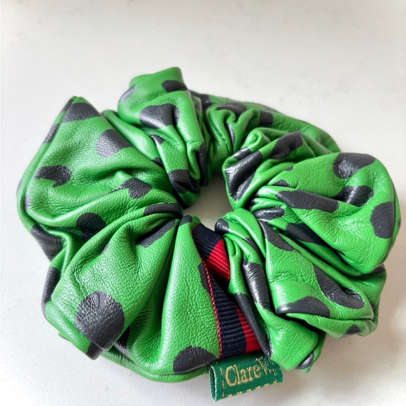 Clare V Accessories - Clare V green and navy polka dot leather scrunchie